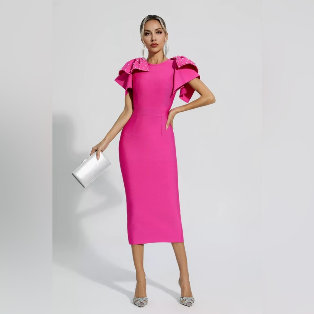 Kassidy Rose Red Knitted Embellished Midi Dress | NWT | Size Large